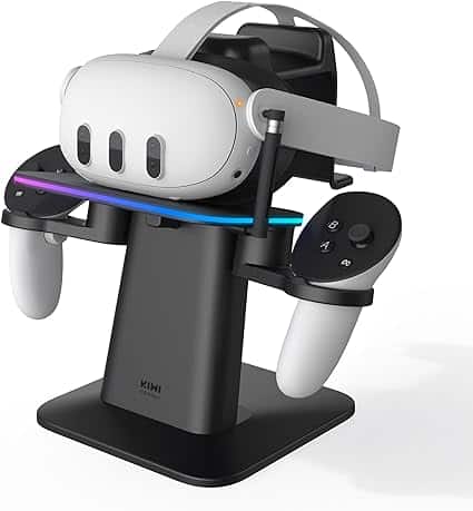 KIWI design Charging Dock for Meta Oculus Quest 3/Quest 2/Quest Pro Accessories, Meta Officially Co-Branded, RGB Vertical Charging Stand and Controller Holder with game bloggers